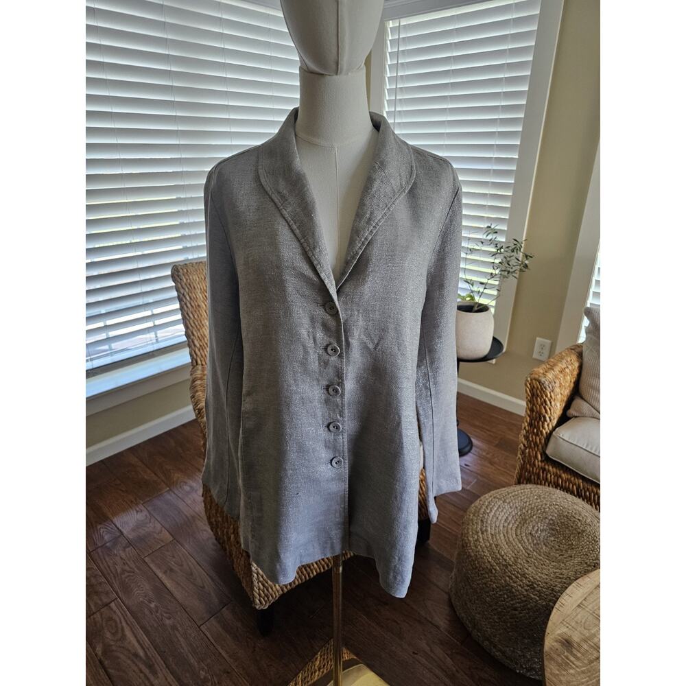 Eileen Fisher Linen Blend Shimmer Blazer Women's Size M Light Gray